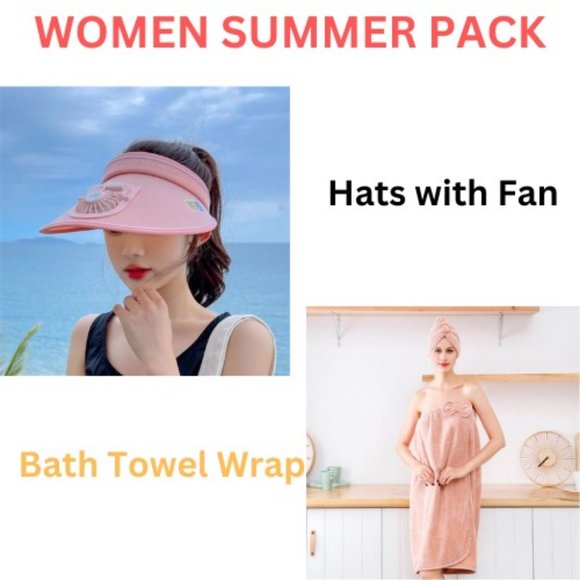 Luxury Microfiber Bath Towel Wrap & Sun Visor Hats with Fan - Picture 14 of 14